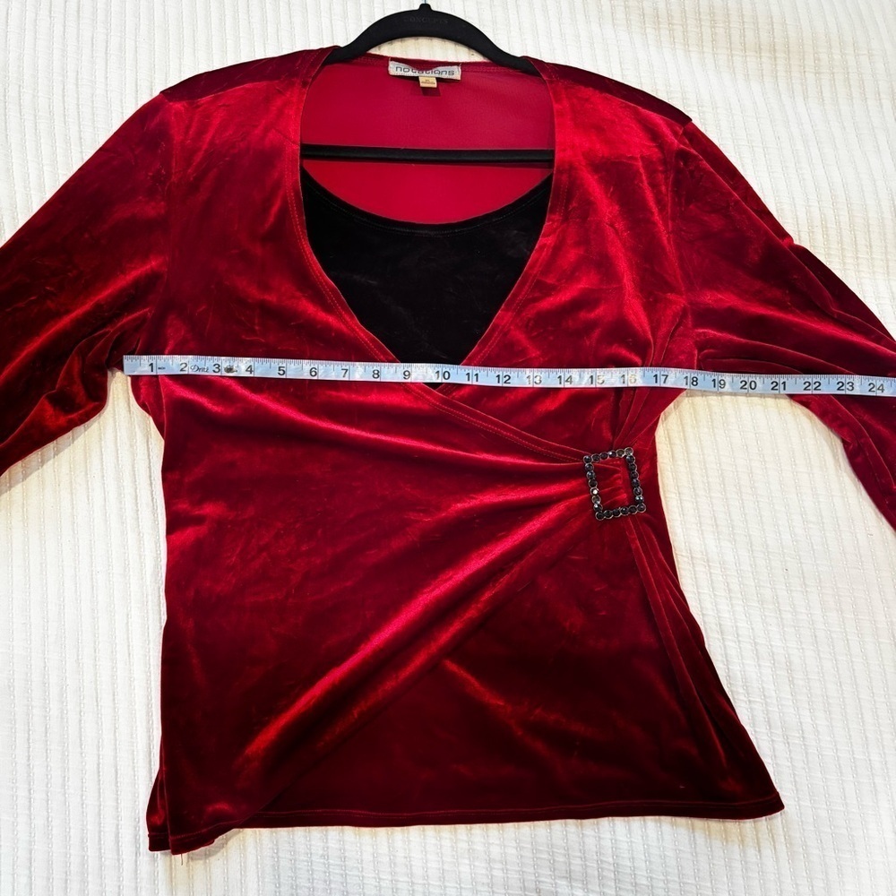 Notations Vintage Red Velvet Euro Long Sleeve Faux Wrap with Tank Women's Top XL - Picture 9 of 10